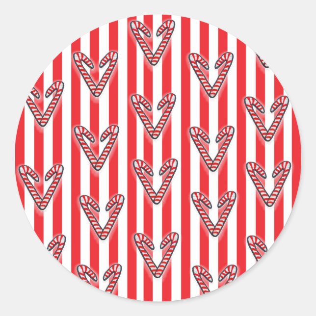 Sticker Rond Rouge Blanc Stripes Lollipops Coeurs (Devant)