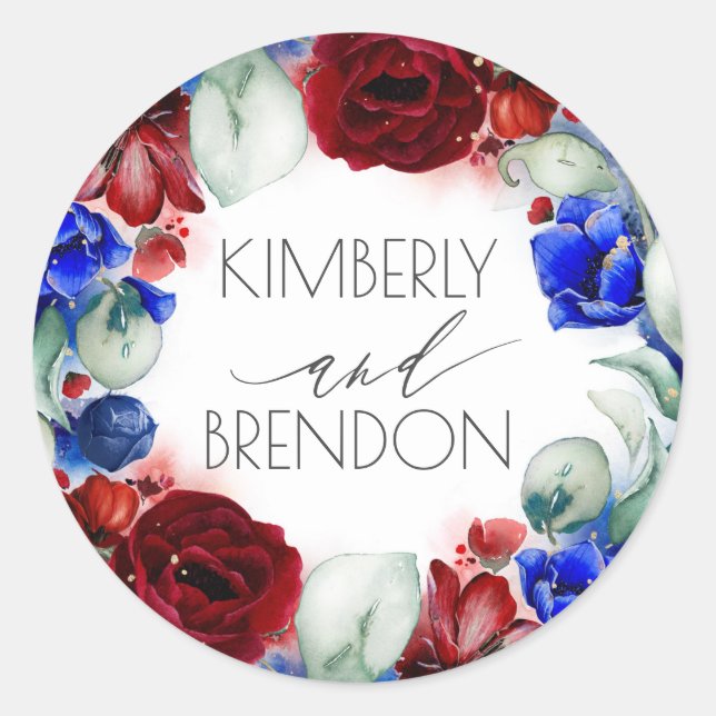 Sticker Rond Rouge bourguignon et bleu marine Floral Wreath Boh (Devant)