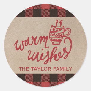 Sticker Rond Rouge Buffalo Plaid Warm Warm WNoël