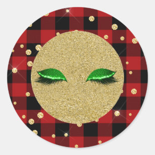 Sticker Rond Rouge Buffle Rouge Plaid Vert Or Lashes