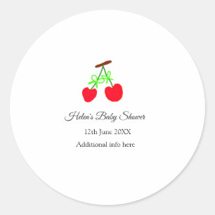 Sticker Rond rouge Cerry green bow ajouter nom date baby shower