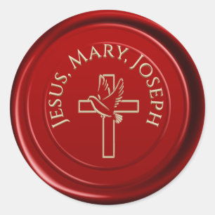 Sticker Rond Rouge cire Jésus Marie Joseph Religieux