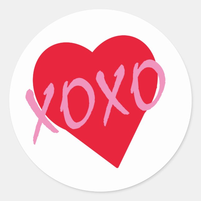 Sticker Rond Rouge Coeur rose XOXO Valentine's Simple Classic (Devant)