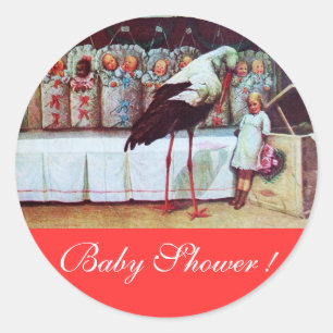 Sticker Rond Rouge de la DOUCHE 3 de BÉBÉ de CIGOGNE