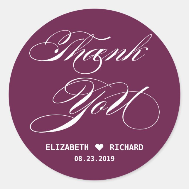 Sticker Rond Rouge Élégant Script Merci Mariage Faveur (Devant)