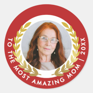 Sticker Rond Rouge Et Blanc Élégants Avec Une Guirlande D'Or Ph