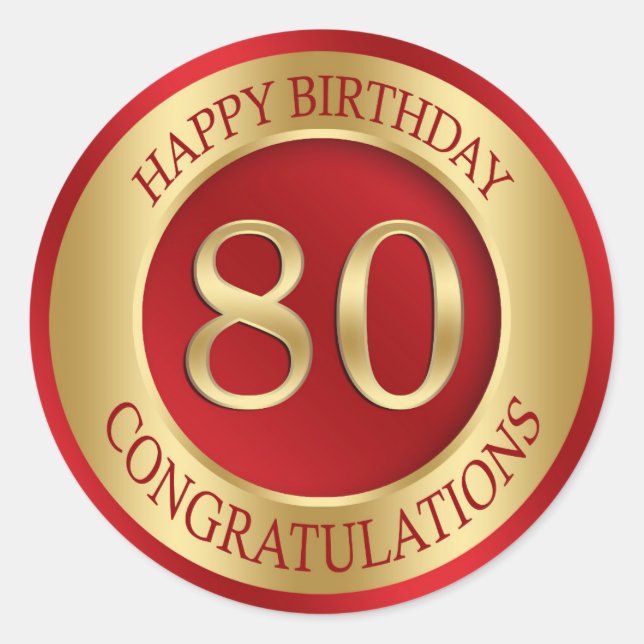 Sticker Rond Rouge et or 80e anniversaire (Devant)