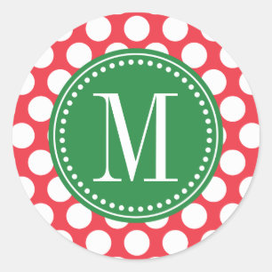 Sticker Rond Rouge et vert Gros Pois Monogrammé