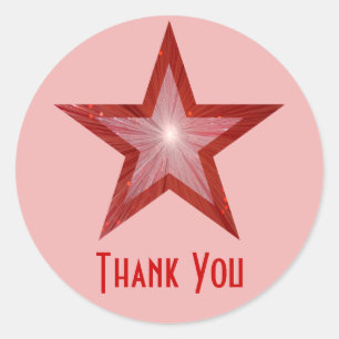 Sticker Rond Rouge étoile "Merci" rond collant rose pâle