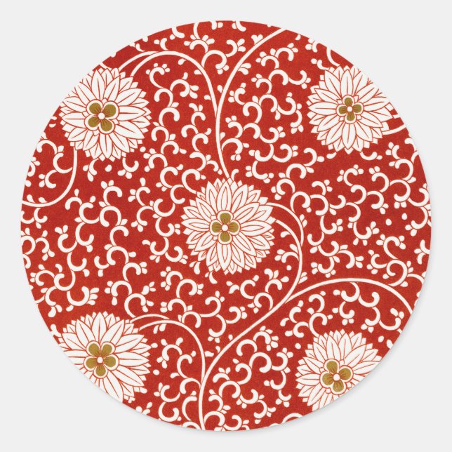 Sticker Rond Rouge Floral Vibrant Ornate Classé Motif (Devant)