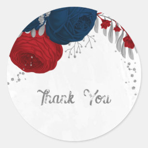 Sticker Rond rouge foncé & bleu marine fleurs argent