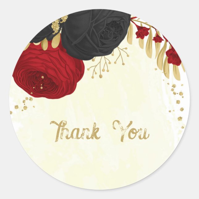 Sticker Rond rouge foncé et fleurs noires or (Devant)