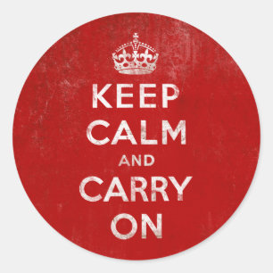 Sticker Rond Rouge-foncé vintages affligés gardent le calme et