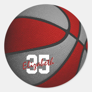 Sticker Rond rouge gris filles garçons basket-ball équipe coule