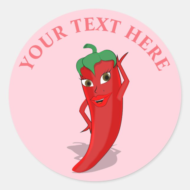 Sticker Rond Rouge Hot Pepper Diva Pastel Rose Personnalisé (Devant)