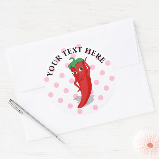 Sticker Rond Rouge Hot Pepper Diva Pois roses (Enveloppe)
