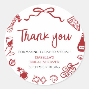 Sticker Rond Rouge Italien Dessin à la Main Pizza Pâtes Enterre