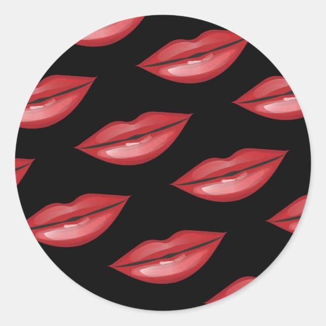Sticker Rond Rouge Lèvres brillantes Kiss Beauty Makeup Party F (Devant)
