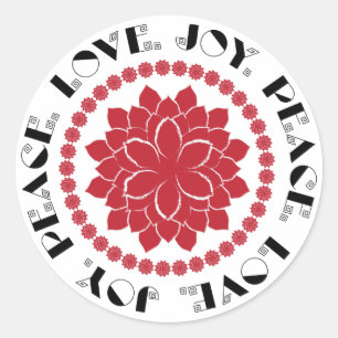 Sticker Rond Rouge moderne, noir et blanc Amour, Paix, Texte de