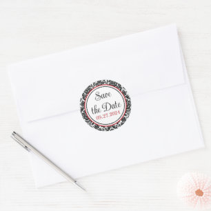 Sticker Rond Rouge, noir, blanc Mariage damassé