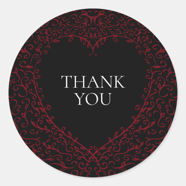 Sticker Rond Rouge Noir Mariage Coeur gothique Belle Élégante (Devant)