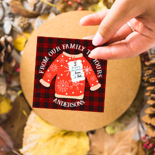 Sticker Rond Rouge Noir Plaid Doux laide mou Joyeux Noël