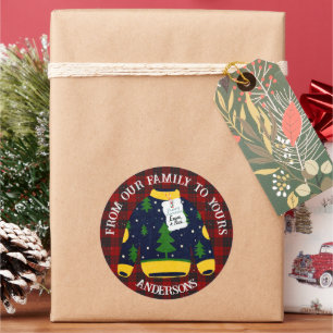 Sticker Rond Rouge Noir Plaid Doux laide mou Joyeux Noël