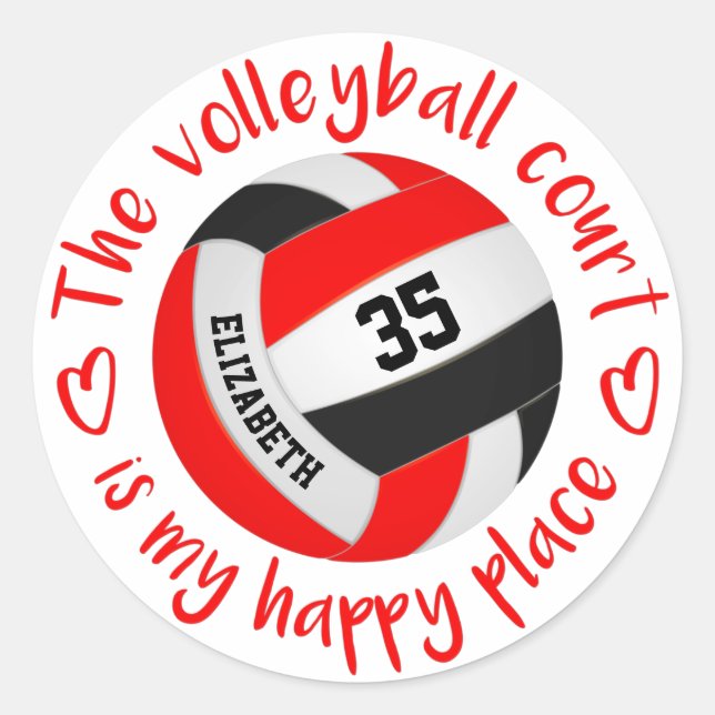 Sticker Rond rouge noir volleyball heureux lieu girly typograph (Devant)