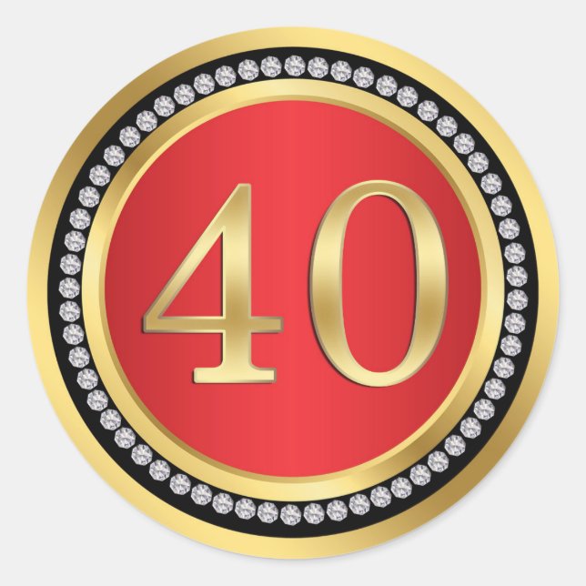 Sticker Rond Rouge, or, imprimer diamants 40e anniversaire du M (Devant)