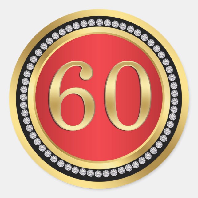 Sticker Rond Rouge, or, imprimer diamants 60e anniversaire du M (Devant)