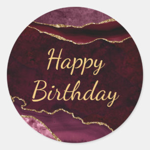 Sticker Rond Rouge & Or Paillettes Marbre Agate Anniversaire