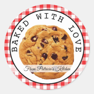 Sticker Rond Rouge Plaid Cuit Avec Amour Cookies De Noël