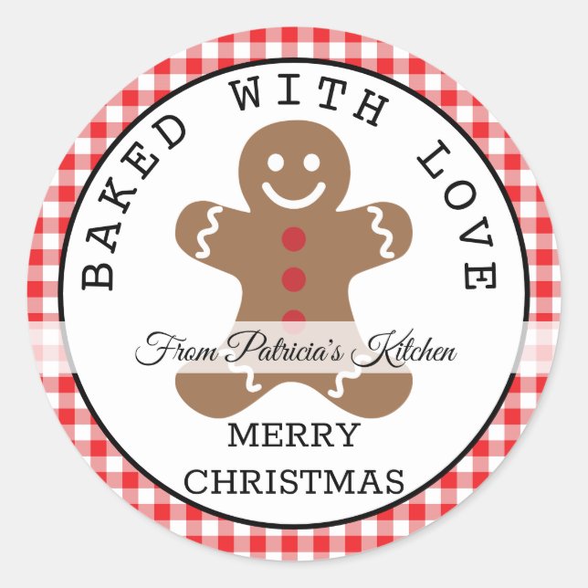 Sticker Rond Rouge Plaid Cuit Avec Amour Cookies De Noël (Devant)