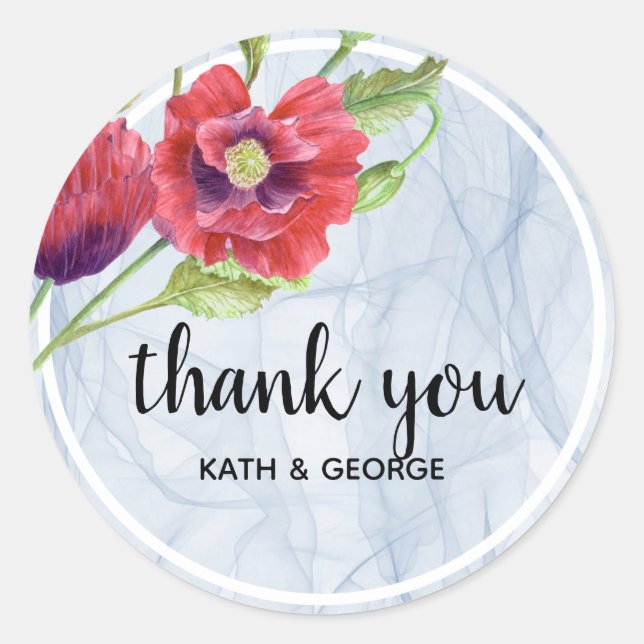 Sticker Rond Rouge Poppies Floral Transparent Organza Fabric (Devant)