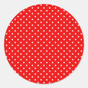 Sticker Rond Rouge Rétro Clair et Blanc Motif à Points Vierge