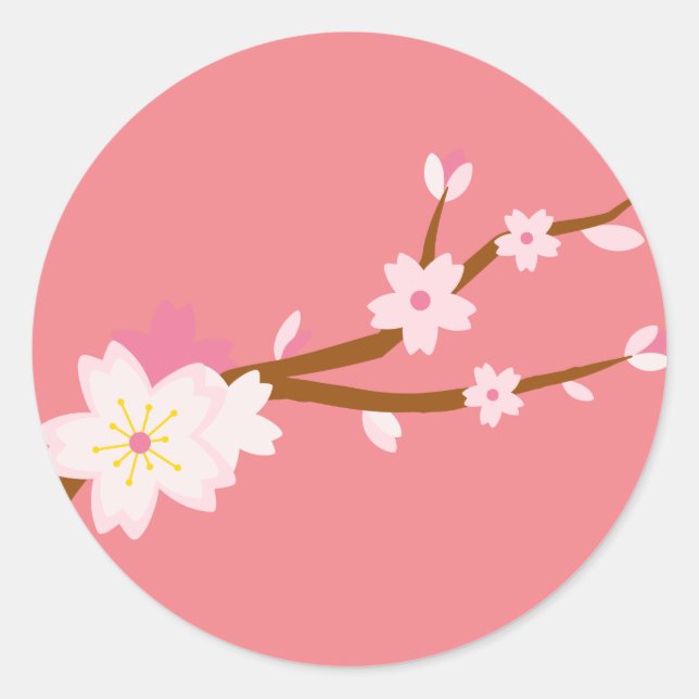 Sticker Rond Rouge rose pâle Sakura CHerry Blossom japonais (Devant)