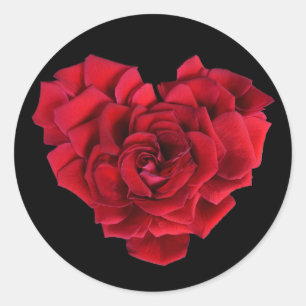 Sticker Rond Rouge Rose Romantique en forme de cœur sur fond no