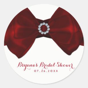 Sticker Rond Rouge Ruban & Diamants Bling Élégant Chic Favorise