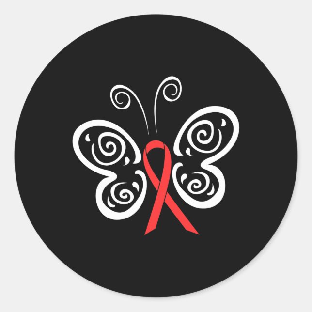 Sticker Rond Rouge Ruban Papillon Sang Cancer VIH SIDA (Devant)