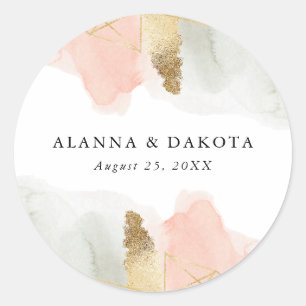 Sticker Rond Rouge & Sauge Aquarelle Mariage Géométrique Doré