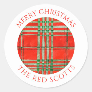 Sticker Rond ROUGE SCOTT TARTAN Petits joints d'enveloppe ronde