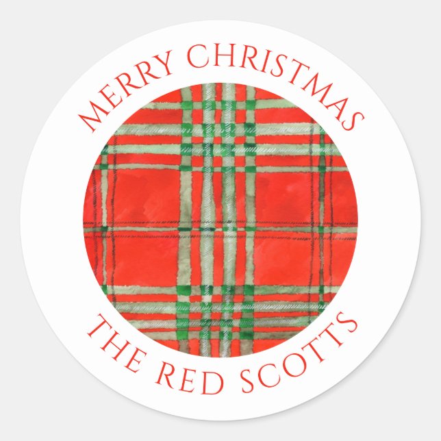 Sticker Rond ROUGE SCOTT TARTAN Petits joints d'enveloppe ronde (Devant)