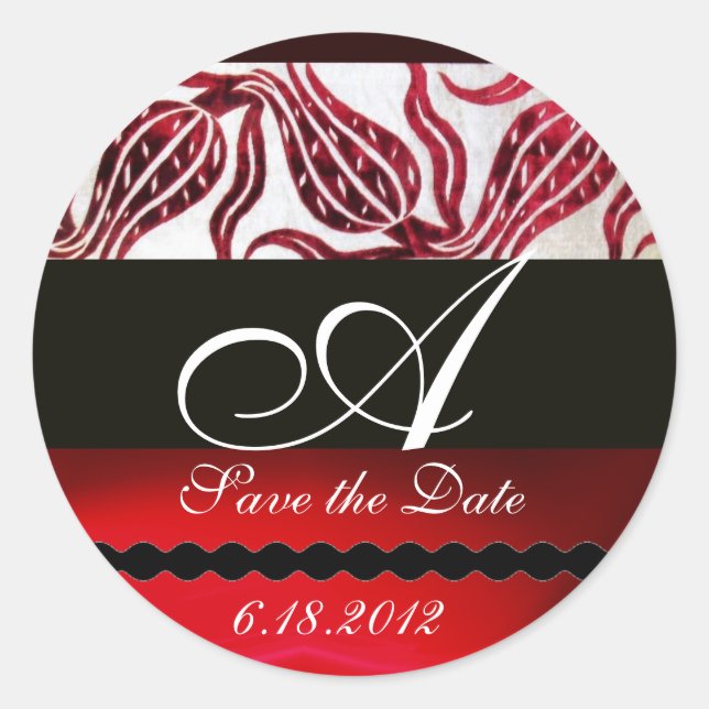 Sticker Rond ROUGE VELVET DAMASK TULIPS MONOGRAMME Bourgogne Bl (Devant)