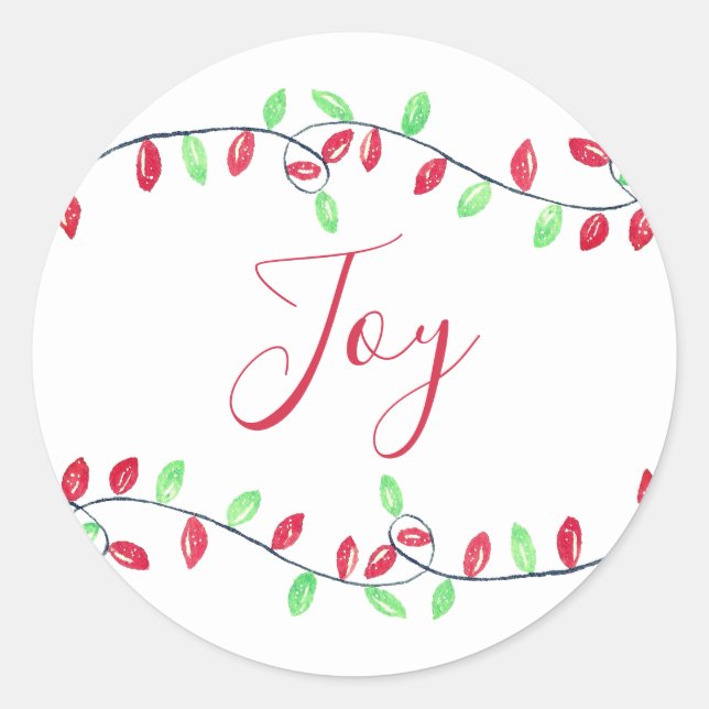 Sticker Rond Rouge Vert aquarelle Noël Lumières Joie Vacances (Devant)