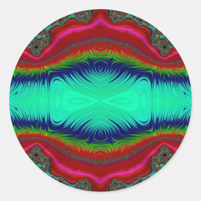 Sticker Rond ~ Rouge Vert clair bleu bleu foncé design fractal  (Devant)