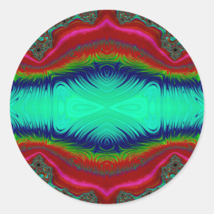 Sticker Rond ~ Rouge Vert clair bleu bleu foncé design fractal 