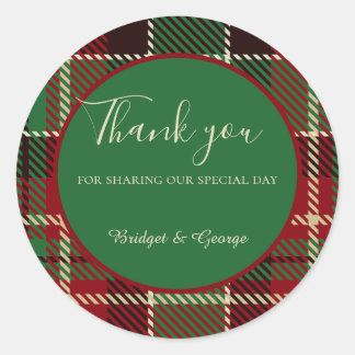Sticker Rond rouge vert noir écossais celtique tartan mariage