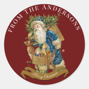 Sticker Rond Rouge Vintage Père Noël Russe Noël Custom