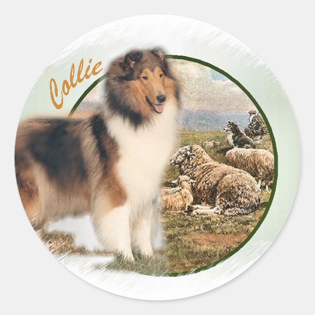 Sticker Rond Rough Collie Keeper of the Sheep (Devant)