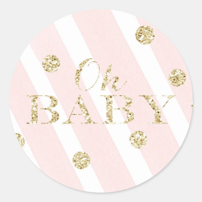 Sticker Rond Rougissent le rose et le bébé du baby shower | (Devant)